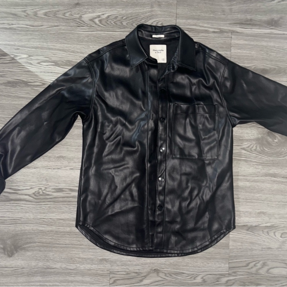 Abercrombie & Fitch Black Oversized Faux Leather Shirt
